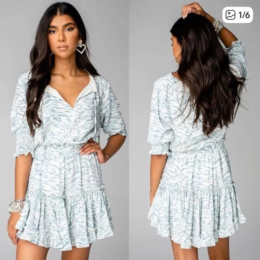 Buddy Love Blue Tatiana Tiger Striped Smocked Bronx Mini Dress